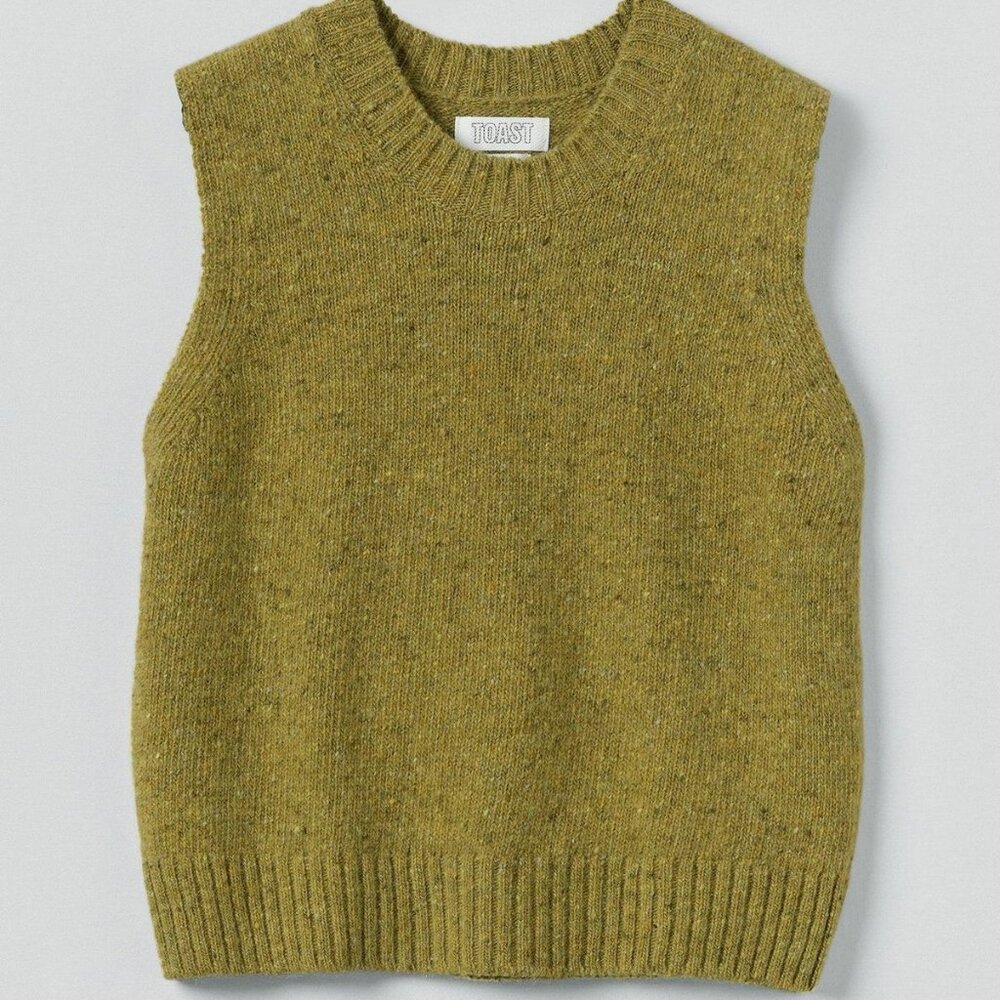 BRAND NEW TOAST Donegal Marino Knitted Tank crew neck pullover XXS lime avocado